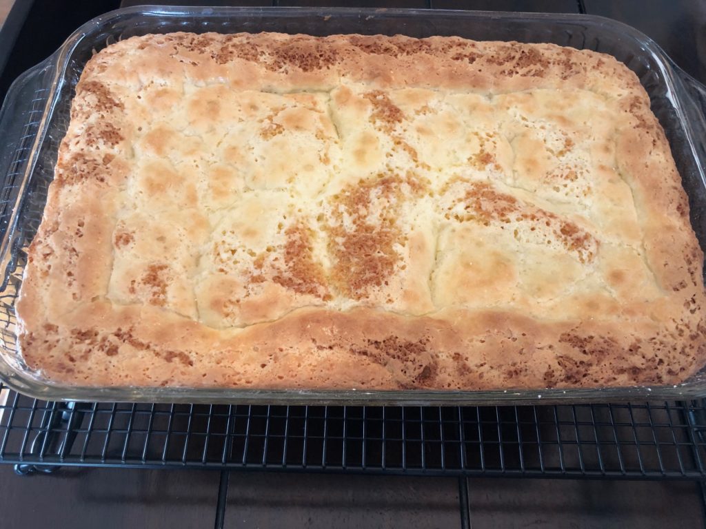 Ooey Gooey Butter Cake golden brown and out of the oven