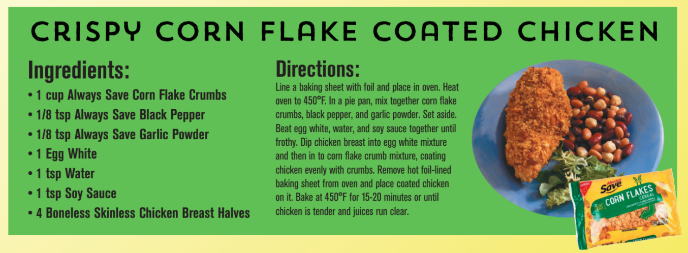 Crispy Corn Flake Coated Chicken Recipe Card