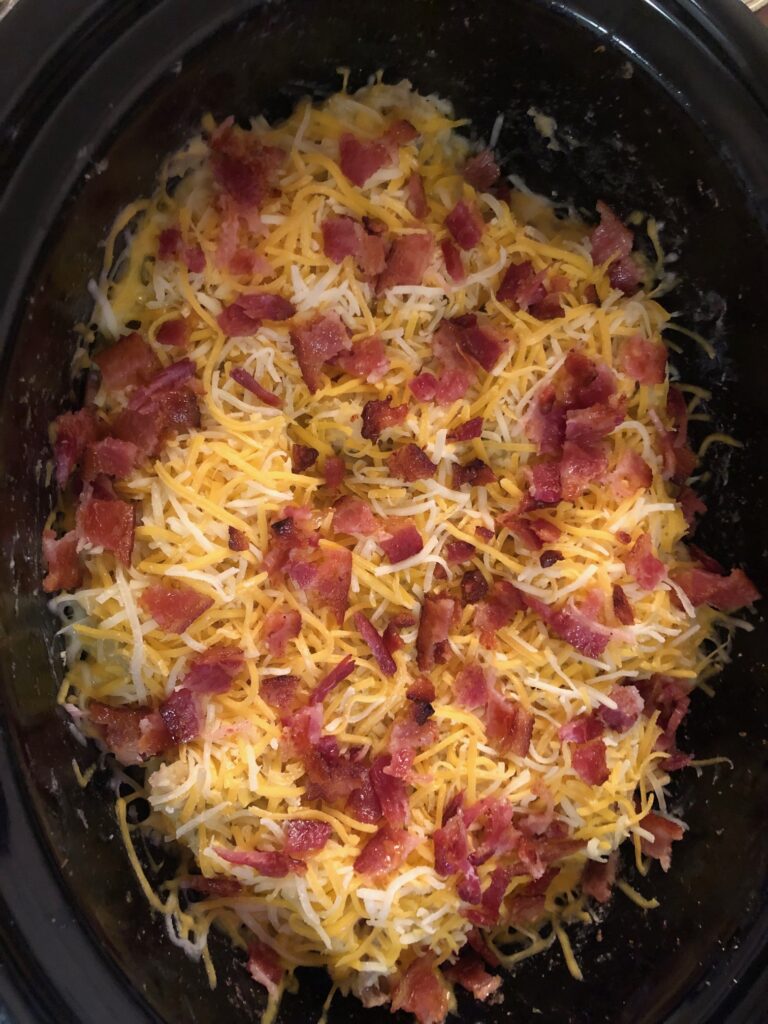 Cheese and bacon topped the potatoes