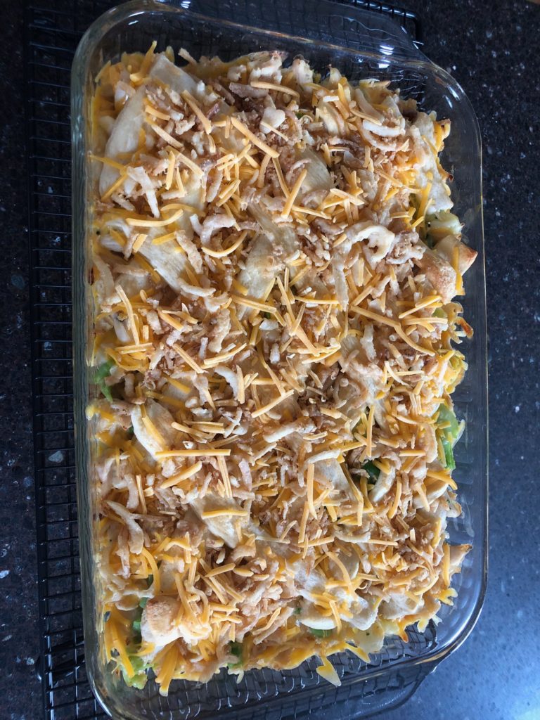 Cheese and french-fried onions added on top
